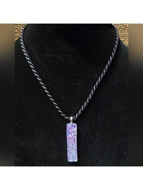 No Label Women's Purple Sparkling Pendant Necklace with Twisted Black Rope, 17"